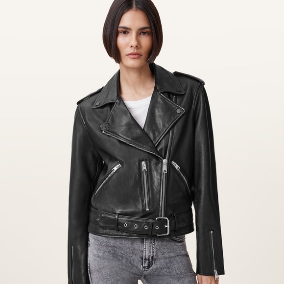 AllSaints Women's Balfern Belted Hem Leather Biker Jacket - XS - Picture 3 of 8